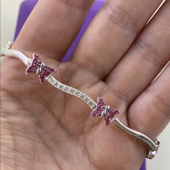 💛 Classic Sterling Silver White & Pink Crystal Butterfly Bracelet - Picture 3 of 11